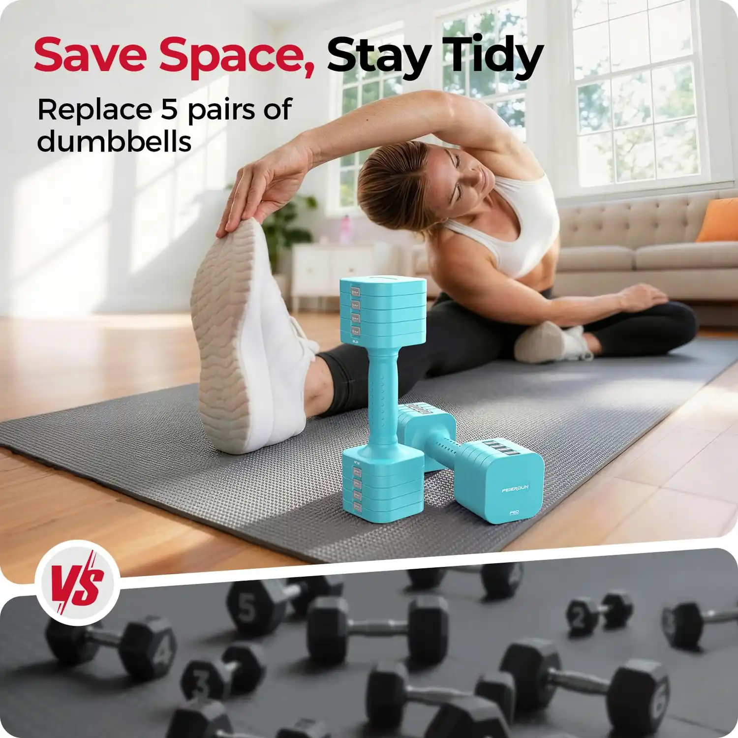 DB3 Adjustable Dumbbells – Storage Space<0.2FT²